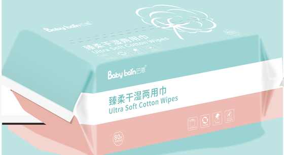Tecido úmido e seco da limpeza seca facial limpa descartável biodegradável do bebê do algodão para limpar