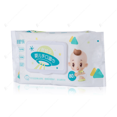 80pc pelas limpezas molhadas do bebê não tecido feito sob encomenda da tela natural do saco biodegradáveis ultra brandamente