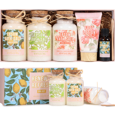 grupo do presente de sais de banho 8pcs com sal de Epsom da colher de Argan Oil Bath Bombs Wooden